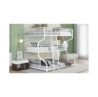 Slickblue Space-Saving Triple Bunk Bed with Full Xl, Twin Xl, Queen - Includes Long & Short Ladder