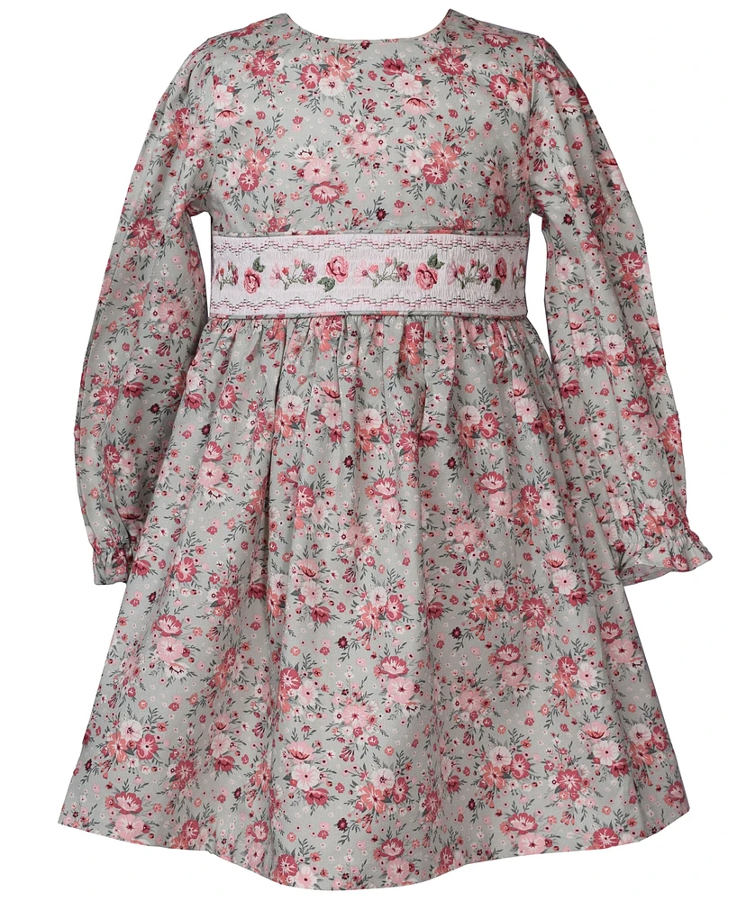 Bonnie Jean Little Girls Long Sleeved Ditsy Floral Smocked Dress