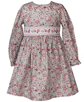 Bonnie Jean Little Girls Long Sleeved Ditsy Floral Smocked Dress