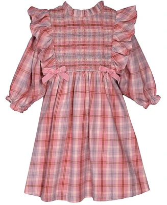 Bonnie Jean Little Girls Pinafore Ruffled Plaid Smocked Dress