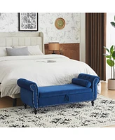 Velvet Multifunctional Storage Rectangular ottoman bench with 1 Pillow