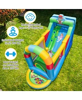 Costway Inflatable Bounce House with Climbing Surface Long Slide Obstacles with 735W blower