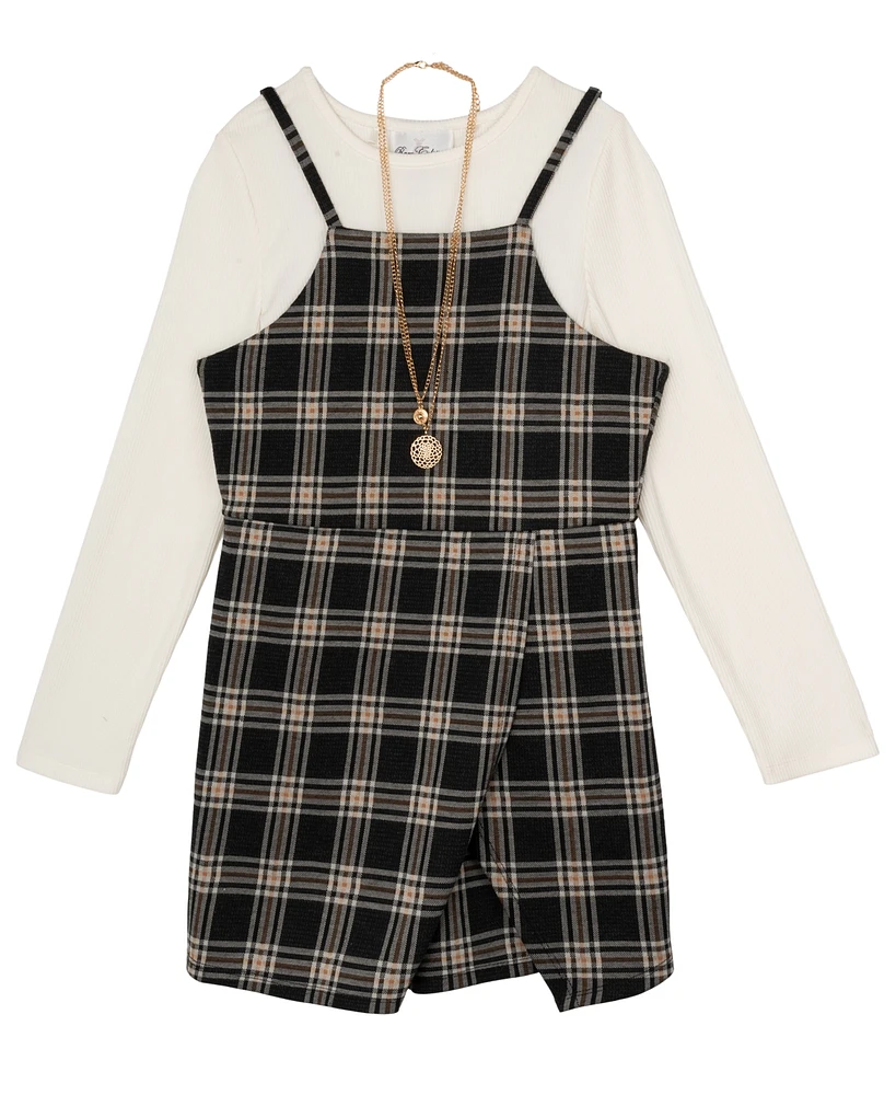 Rare Editions Big Girls Plaid Jumper Outfit with Necklace, 2-Piece Set