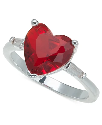 Charter Club Silver-Tone Red Stone Heart Solitaire Ring, Exclusively at Macy's