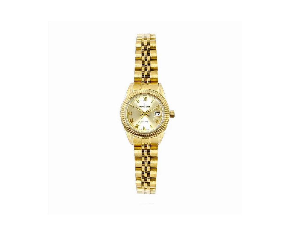 Peugeot Women's Gold-Tone 25mm Fluted Bezel Steel Bracelet Watch with Gold Dial