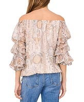 Vince Camuto Women's Paisley-Print Off-The-Shoulder Bubble 3/4-Sleeve Tie-Front Blouse
