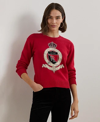 Lauren Ralph Women's Intarsia-Knit Crest Cotton Sweater, Regular & Petite