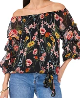 Vince Camuto Women's Floral Off-The-Shoulder Bubble-Sleeve Top