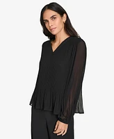 Calvin Klein Women's Mini-Pleated V-Neck Long-Sleeve Top