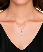 Belle de Mer Cultured Freshwater Pearl (7-8mm) & Lab-Created Sapphire (3/8 ct. t.w.) 18" Pendant Necklace in Sterling Silver