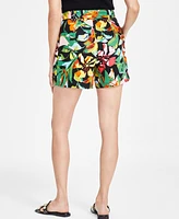 I.n.c. International Concepts Women's Linen Printed Belted Shorts, Exclusively at Macy's