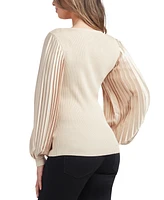 Bcx Juniors' V-Neck Rib-Knit Pleat-Sleeve Sweater