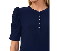 CeCe Women's Shirred-Sleeve Embellished-Button Top