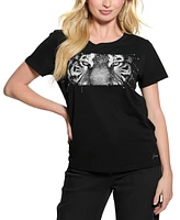 Guess Women's Tiger Eyes Graphic Crewneck Cotton Easy T-Shirt