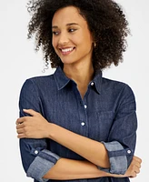 Nautica Jeans Women's Chambray Roll-Tab Button Shirt