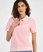 Tommy Hilfiger Women's Elevated Cotton Polo Short-Sleeve Top