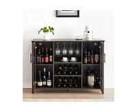 gaomon Wine Bar Cabinet with Led Light,Home Coffee Cabinet with Wine and Glass Rack,Kitchen Buffet Sideboard with Storage,Liquor Cabinet for Bar,Dinin