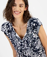 Tommy Hilfiger Women's Printed Split-Neck Short-Sleeve Top