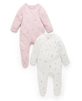 Purebaby Baby Girls 2 Pack Zip Coverall