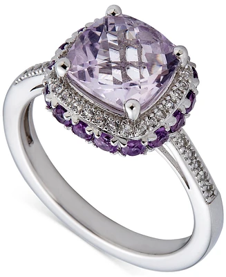 Lab Grown Rose de France Amethyst (2 ct. t.w.), Lab Grown Amethyst (1-1/2 ct. t.w.) & Lab Grown White Topaz (1/5 ct. t.w.) Square Halo Statement Ring