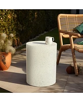 LuxenHome Outdoor Side Table, 18'' Cement Outdoor End Tables for Patio, Garden Accent Table, Modern Small Round Side Table