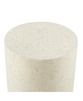 LuxenHome Off White with Speckled Gray Cement Round Indoor Outdoor Side and End Table