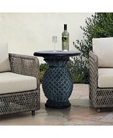 LuxenHome Patina Gray MgO Pineapple Outdoor Side Table