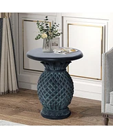 LuxenHome Patina Gray MgO Pineapple Outdoor Side Table