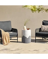 LuxenHome Gray and White Cement Round Outdoor Side Table