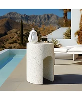 LuxenHome Mod Ivory White Cement Round with U-Shape Outdoor Side Table