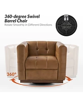 Gabriel Mid-Certury Modern Genuine Leather Swivel Club Chair with Genuine Leather
