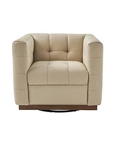 Hulala Home Gabriel Mid-Certury Modern Genuine Leather Swivel Club Chair with