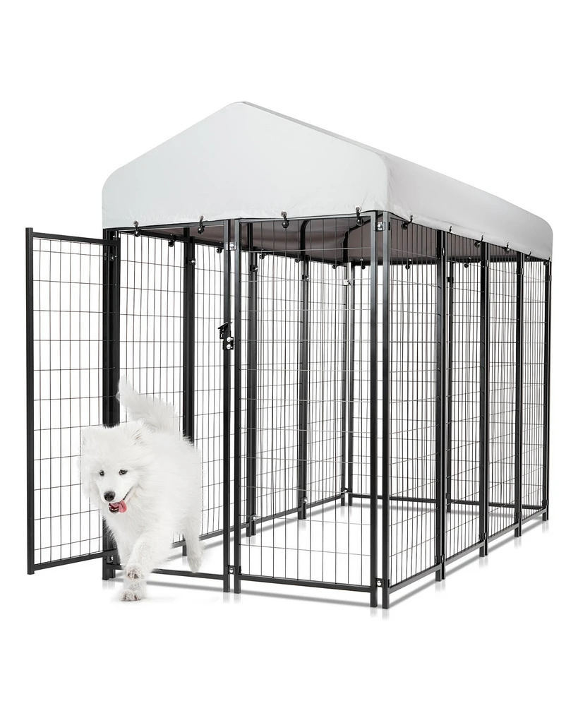 Slickblue Heavy-Duty Welded Wire Steel Dog Playpen Fence with Uv-Resistant Waterproof Cover for Outdoor Use