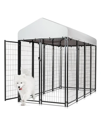 Slickblue Heavy-Duty Welded Wire Steel Dog Playpen Fence with Uv-Resistant Waterproof Cover for Outdoor Use