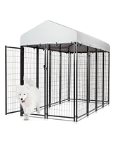 Slickblue Heavy-Duty Welded Wire Steel Dog Playpen Fence with Uv-Resistant Waterproof Cover for Outdoor Use