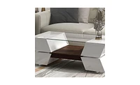 Slickblue Glass-Top Coffee Table with Open Shelves and Cabinets – Geometric Style, Modern 2-Tier Cocktail Table with Ample Storage for Living R