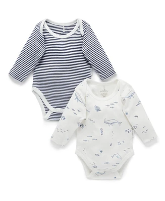 Purebaby Baby Boys Easy Neck L/S Bodysuit 2 pack