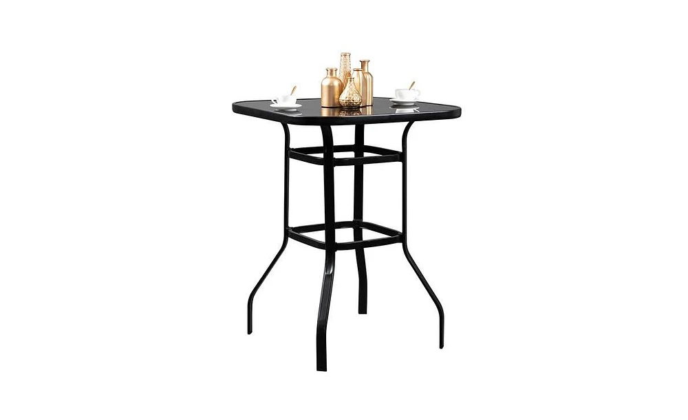 Slickblue Wrought Iron Glass High Bar Table – Elegant Patio for Outdoor Entertaining, Combining Style and Durability