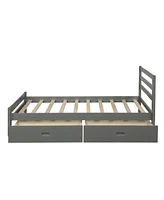 Slickblue Twin Wood Platform Bed with Two Drawers in Grey – Modern Design with Built-in Storage for a Clean and Organized Bedroom Space