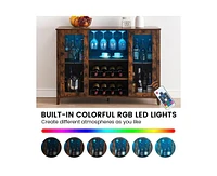 gaomon Wine Bar Cabinet with Led Light,Home Coffee Cabinet with Wine and Glass Rack,Kitchen Buffet Sideboard with Storage,Liquor Cabinet for Bar,Dinin