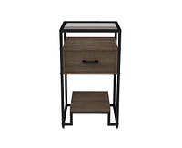 Gaomon Nightstand, End Table with Storage Drawer and 3-Tier Storage & Tempered Glass Top, Bedside Furniture with Steel Frame, Side Table for Bedroom