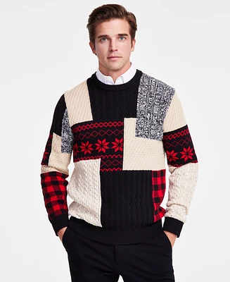 Club Room Men's Jacquard Patchwork Crewneck Sweater, Exclusively at Macy's