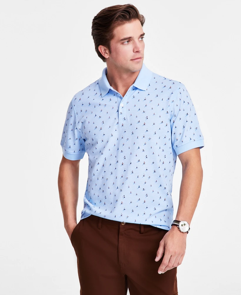 Club Room Men's Short Sleeve Ski Resort Print Pique Polo Shirt, Exclusively at Macy's