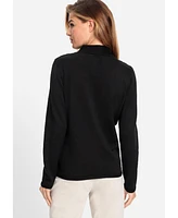 Olsen Women's Rib Knit Zip Front Mock Neck Cardigan