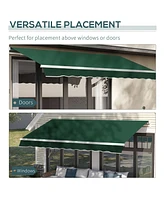 12' x 8' Retractable Awning Patio Awnings Sun Shade Shelter with Manual Crank Handle, 280g/m Uv & Water-Resistant Fabric and Aluminum Frame for Deck,