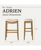 Maven Lane Adrien Saddle Barstool in Natural Wood Finish w/ Wheat Cream Fabric Upholstery