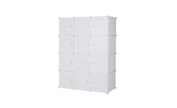 Slickblue 12 Cube Organizer Stackable Plastic Cube Storage Shelves Design Multifunctional Modular Closet Cabinet with Hanging Rod White