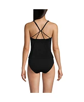 Lands' End Women's Tugless High Neck Strappy Back Tankini Swimsuit Top