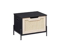 gaomon Storage Bench Rattan Entryway Bench with Seat Cushion for Entryway, Living Room, Bedroom, Black