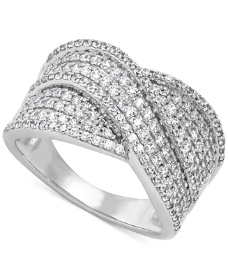 Diamond Multirow Crossover Statement Band (1 ct. t.w.) in Sterling Silver